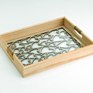Ξύλινος δίσκος παραλληλόγραμμος καρδιές Plexiglass