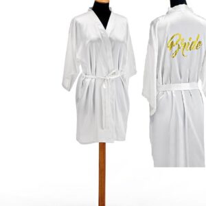 Νυφική ρόμπα σατέν με ζώνη λογότυπο ''Bride'' στην πλάτη