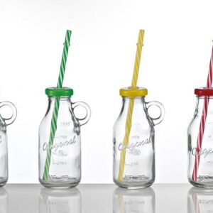 Γυάλινο μπουκαλάκι 250ML με χερούλι καλαμάκι (σε 4 διαφορετικά χρώματα)