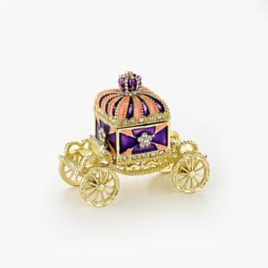 Cloisonne μπιζουτιέρα χρυσή άμαξα με ροζ μωβ λεπτομέρειες