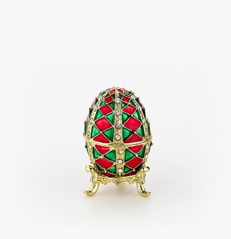 Cloisonne μπιζουτιέρα αυγό τύπου Φαμπερζέ πράσινο κόκκινο