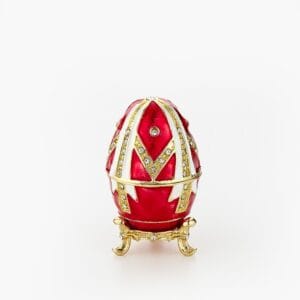 Cloisonne μπιζουτιέρα κόκκινο αυγό τύπου Φαμπερζέ με λευκές λεπτομέρειες