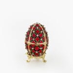 Cloisonne μπιζουτιέρα κόκκινο αυγό τύπου Φαμπερζέ με πράσινες λεπτομέρειες