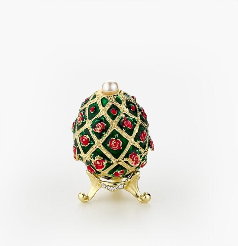 Cloisonne μπιζουτιέρα πράσινο αυγό τύπου Φαμπερζέ με τριαντάφυλλα
