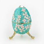 Cloisonne μπιζουτιέρα βεραμάν αυγό τύπου Φαμπερζέ με ροζ λουλούδια