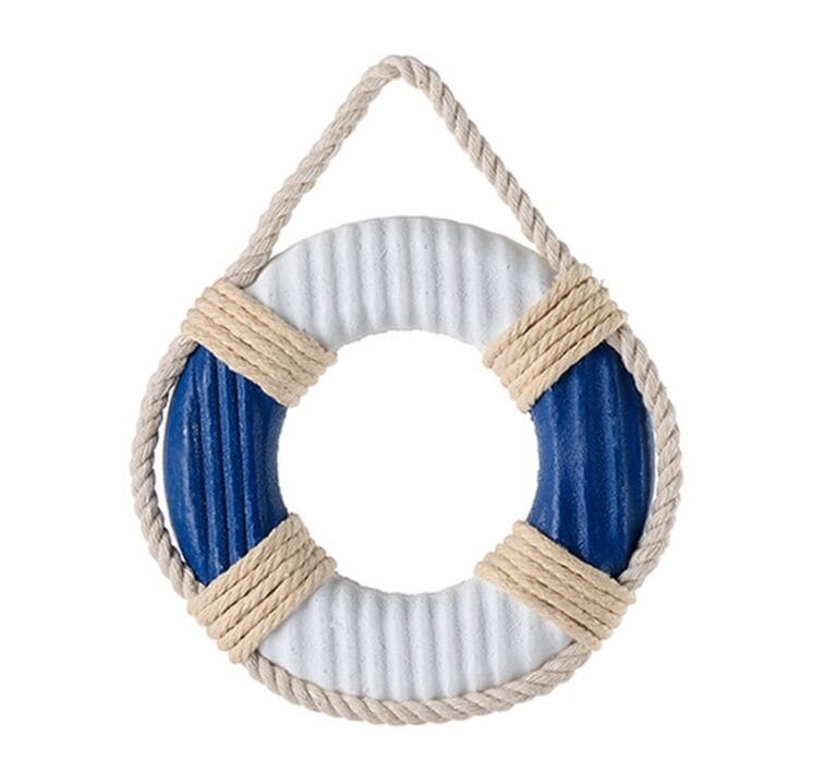 Ξύλινο ναυτικό σωσίβιο κρεμαστό λευκό-Navy