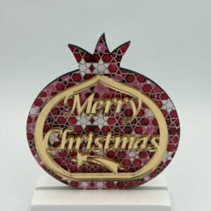Επιτραπέζιο ξύλινο ρόδι με Plexiglass Merry Christmas κόκκινα αστεράκια