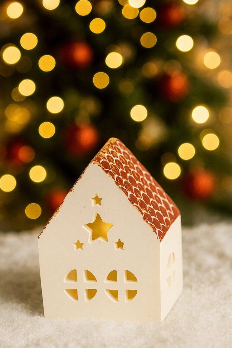 Επιτραπέζια κεραμική βάση ρεσώ σπιτάκι λευκό-κόκκινο με χρυσές πιτσιλιές