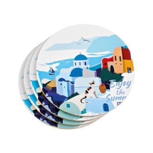 Σουβέρ στρογγυλά με φελλό νησί ''Enjoy the Summer'' σετ 4 τεμαχίων
