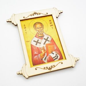 Ξύλινη εικόνα με αγιογραφία και γαντζάκι για κρέμασμα στην πλάτη