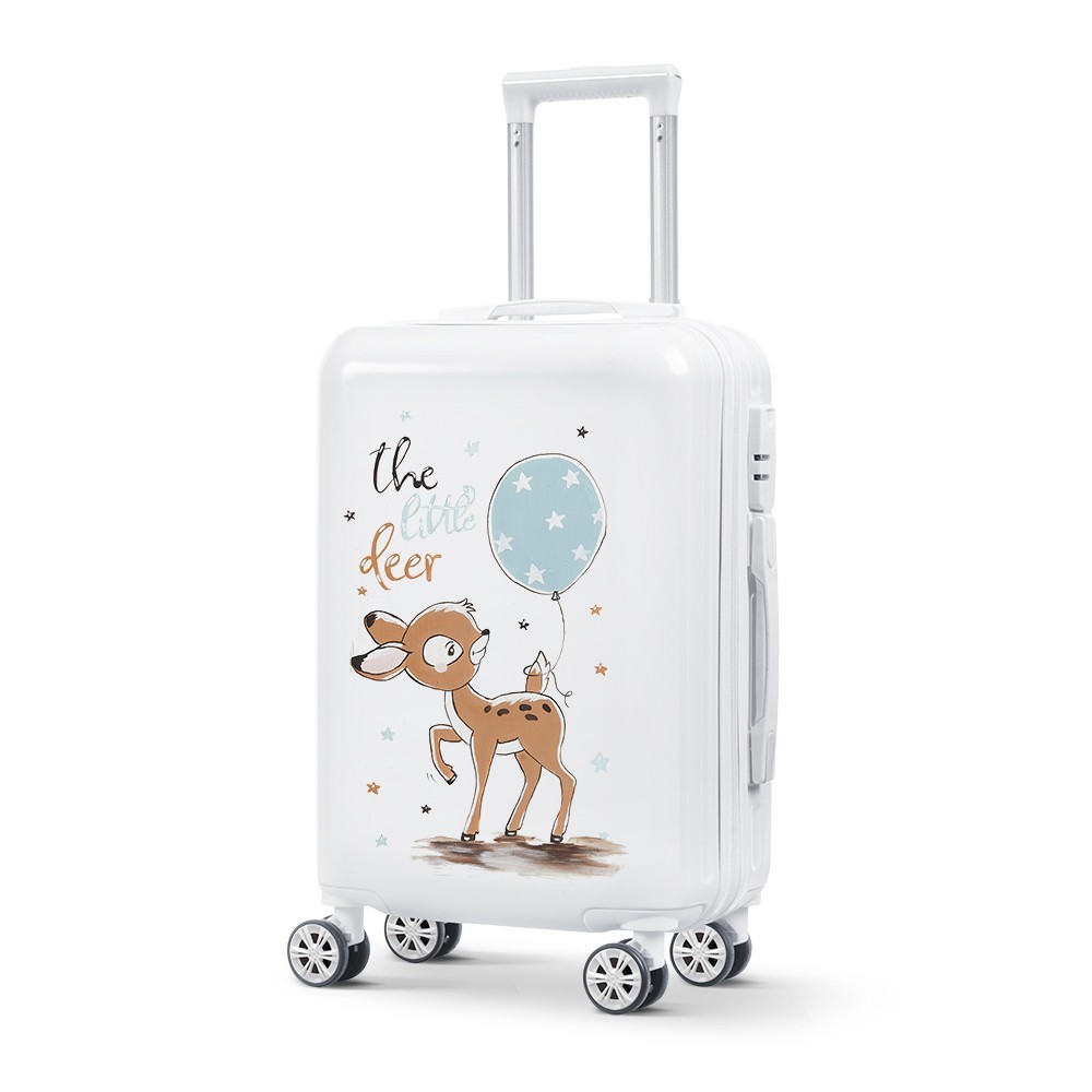 Trolley_βαπτιστικών_Ελαφάκι Λευκή ζωγραφιστή βαλίτσα trolley με θέμα ελαφάκι