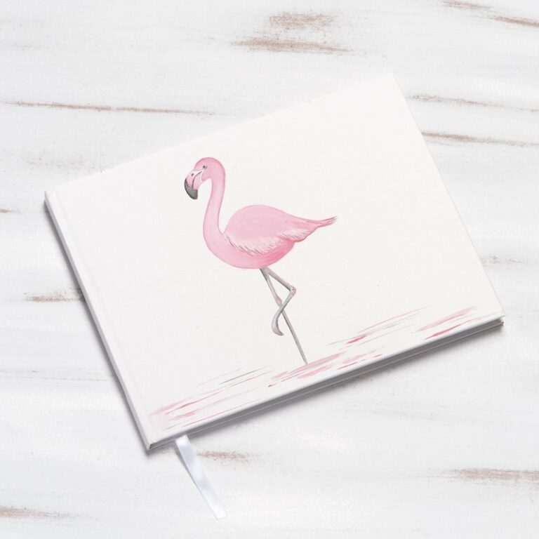Λευκό βιβλίο ευχών με ροζ flamingo