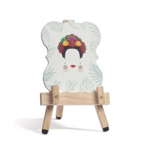 Ξύλινο καδράκι σε καβαλέτο με σχέδιο Frida Kahlo