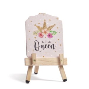 Ξύλινο καδράκι σε καβαλέτο με σχέδιο Little Queen σε ροζ