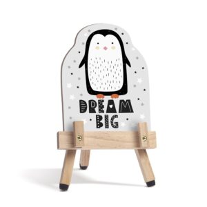 Ξύλινο καδράκι με πιγκουίνο και μότο Dream Big