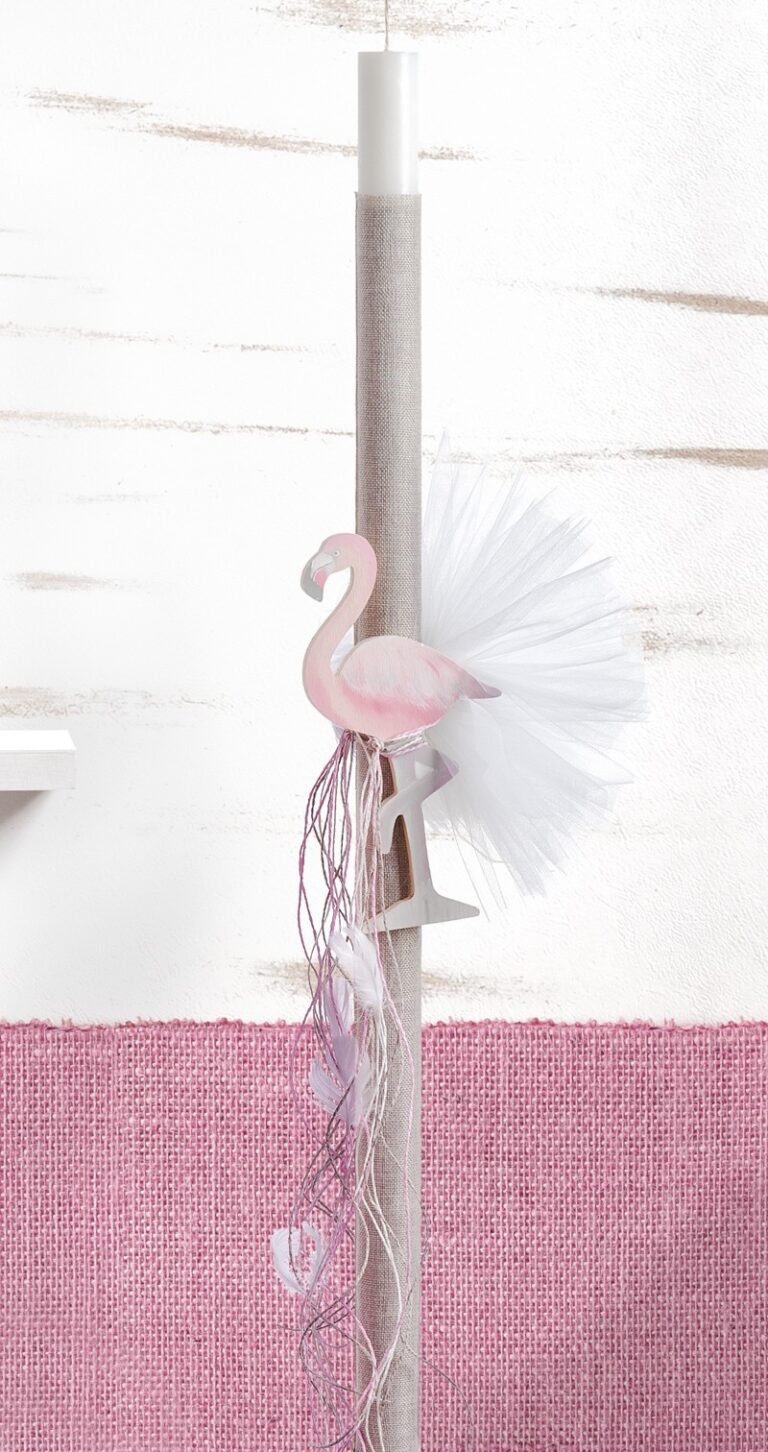 Λαμπάδα βάπτισης με ροζ flamingo