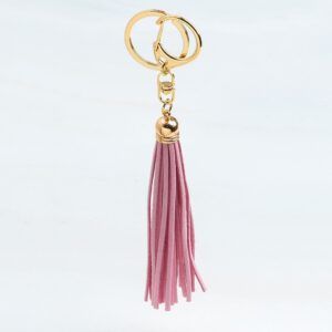 Μεταλλικό μπρελόκ με ροζ δερμάτινη φούντα