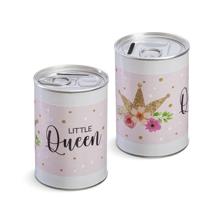 Μεταλλικός κουμπαράς με ροζ τύπωμα little queen