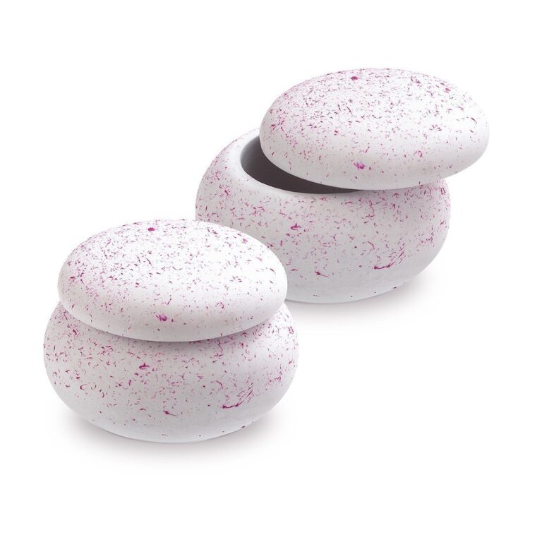Γύψινη μπιζουτιέρα σε σχήμα macaron με ροζ πιτσιλιές