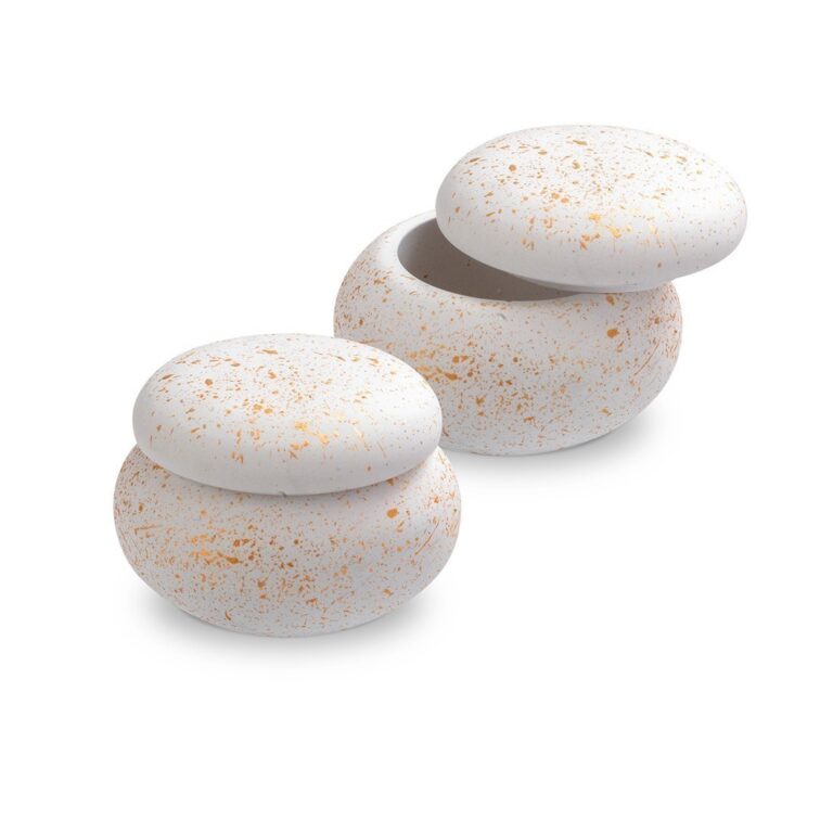 Γύψινη μπιζουτιέρα σε σχήμα macaron με χρυσές πιτσιλιές