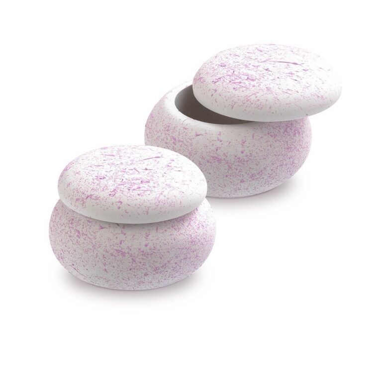 Γύψινη μπιζουτιέρα σε σχήμα macaron με πιτσιλιές magenta