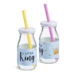 Γυάλινο μπουκάλι γάλακτος με σιέλ τύπωμα little king