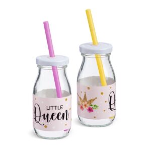 Γυάλινο μπουκάλι γάλακτος με ροζ τύπωμα little queen