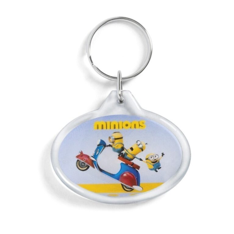 Ακρυλικό οβάλ μπρελόκ με τα Minions σε σιέλ