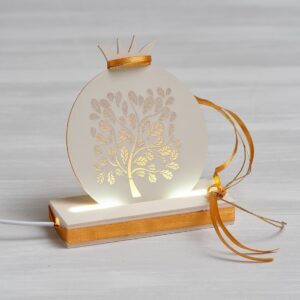 Ξύλινη βάση με LED φωτισμό και χρυσό ρόδι από plexiglass