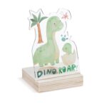 Ξύλινη βάση ρεσώ με plexiglass κοπτικό δεινόσαυρου Dino και ηφαιστείου