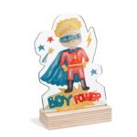 Ξύλινη βάση με θέμα Super Boy σε κοπτικό πλαίσιο plexi