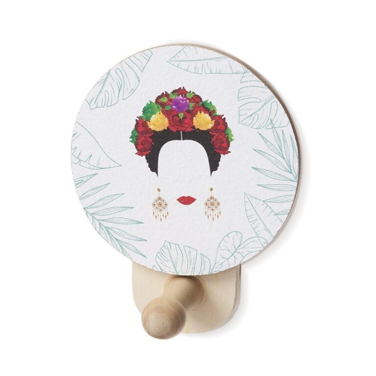 Ξύλινη κρεμάστρα τοίχου με κοπτικό Frida Kahlo