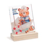 Ξύλινη βάση με καδράκι αρκουδάκι σε βαρκούλα