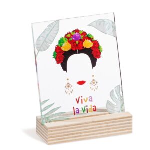 Ξύλινη βάση με καδράκι θέμα Frida Kahlo