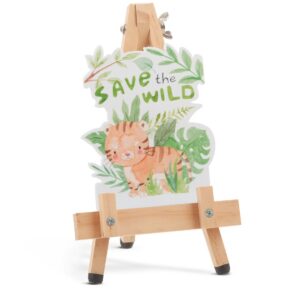 Ξύλινο καβαλέτο με τίγρη σε πράσινο φύλλωμα