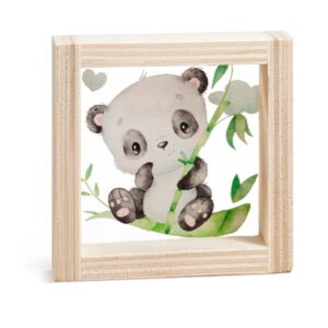 Ξύλινο καδράκι με panda και ευκάλυπτο
