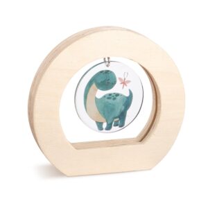 Ξύλινο οβάλ καδράκι με plexiglass, θέμα δεινοσαυράκι κυπαρισσί