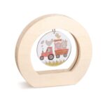Ξύλινο οβάλ καδράκι με plexiglass, θέμα τρακτέρ με ζωάκια φάρμας