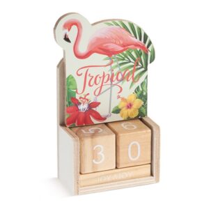 Ξύλινο ημερολόγιο με κύβους και κοπτικό flamingo