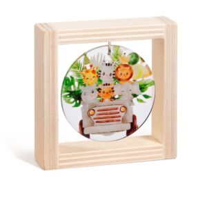 Ξύλινο καδράκι με plexiglass, θέμα ζωάκια της ζούγκλας σε safari