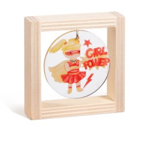 Ξύλινο καδράκι με plexiglass, θέμα Super Girl
