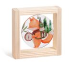 Ξύλινο καδράκι με plexiglass, θέμα αλεπού σε camping