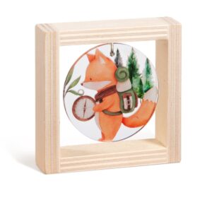 Ξύλινο καδράκι με plexiglass, θέμα αλεπού σε camping