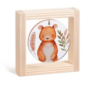 Ξύλινο καδράκι με plexiglass, θέμα αρκουδίτσα σε boho style