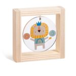 Ξύλινο καδράκι με plexiglass, θέμα λιονταράκι σε σιέλ αποχρώσεις