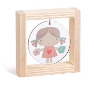 Ξύλινο καδράκι με plexiglass, θέμα κοριτσάκι σε ροζ αποχρώσεις