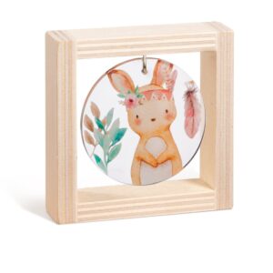 Ξύλινο καδράκι με plexiglass, θέμα λαγουδίνα σε boho style