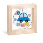 Ξύλινο καδράκι με plexiglass, θέμα αυτοκινητάκι σε σιέλ αποχρώσεις