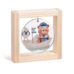 Ξύλινο καδράκι με plexiglass, θέμα αρκουδάκι ναυτάκι με γλάρο