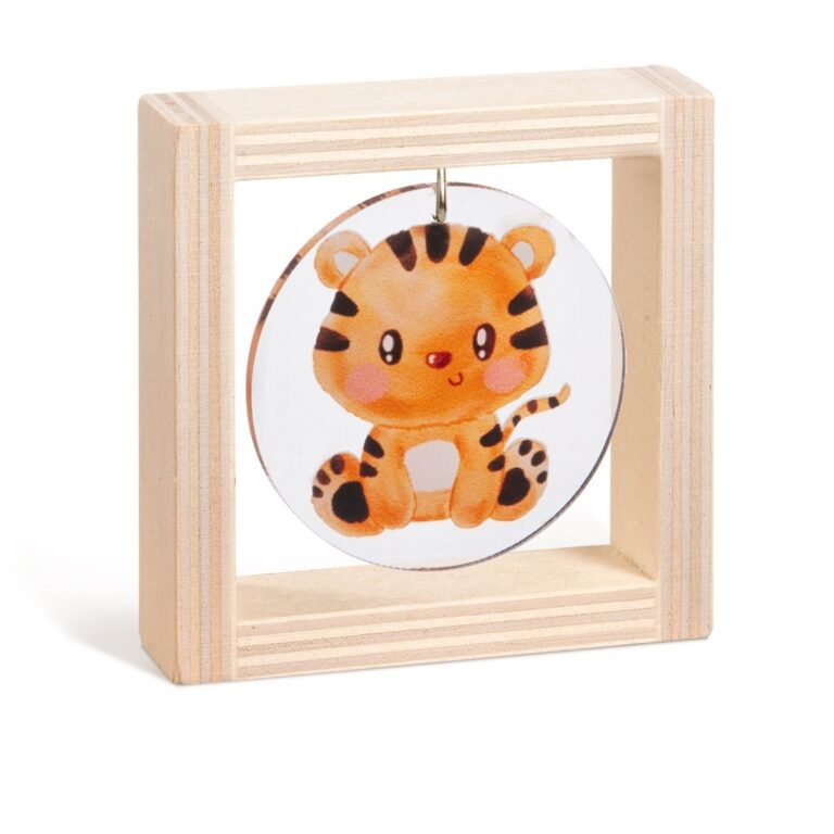 Ξύλινο καδράκι με plexiglass, θέμα baby τίγρη